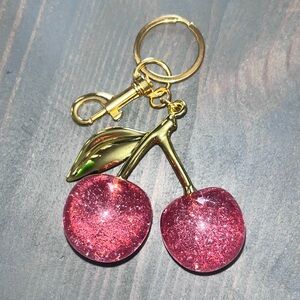 Gold and Pink Cherry Keychain/Bagcharm